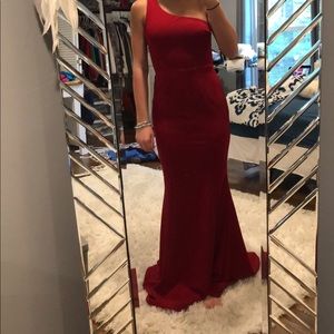 Red off the shoulder dress from Lulu’s